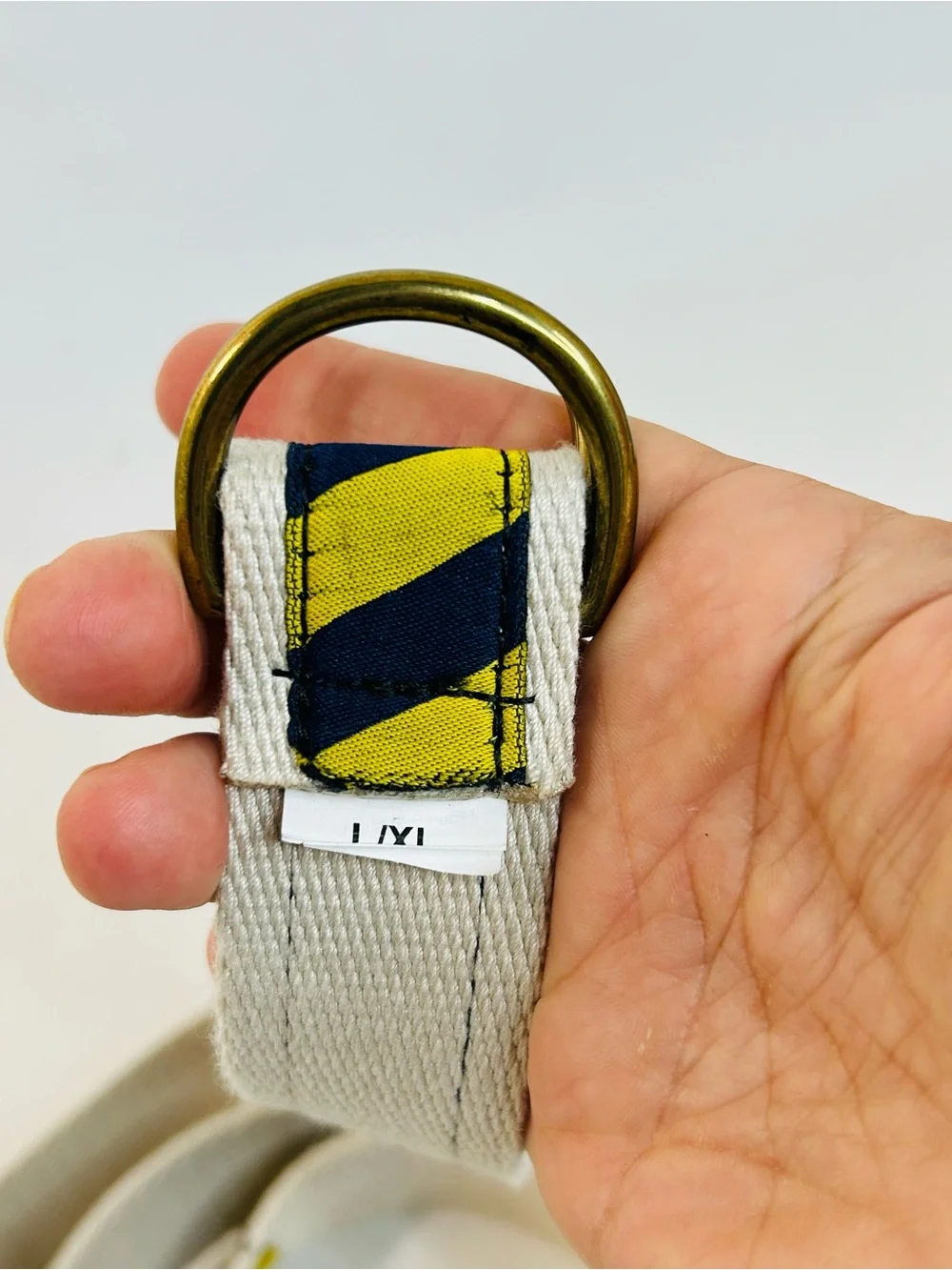 University of Michigan Maize and Blue Grosgrain Ribbon D-Ring Belt, Brass Buckle